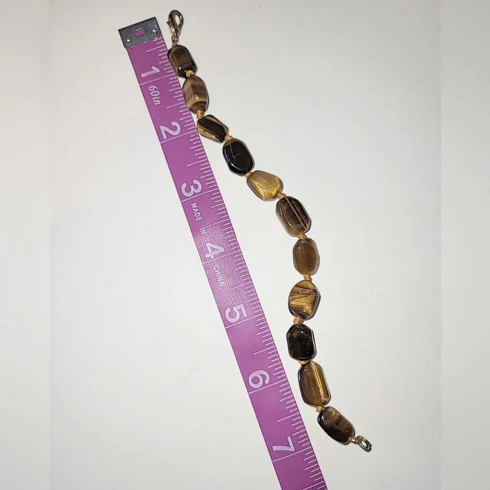 GENUINE TIGER'S EYE BEAD BRACELET - Picture 5 of 6
